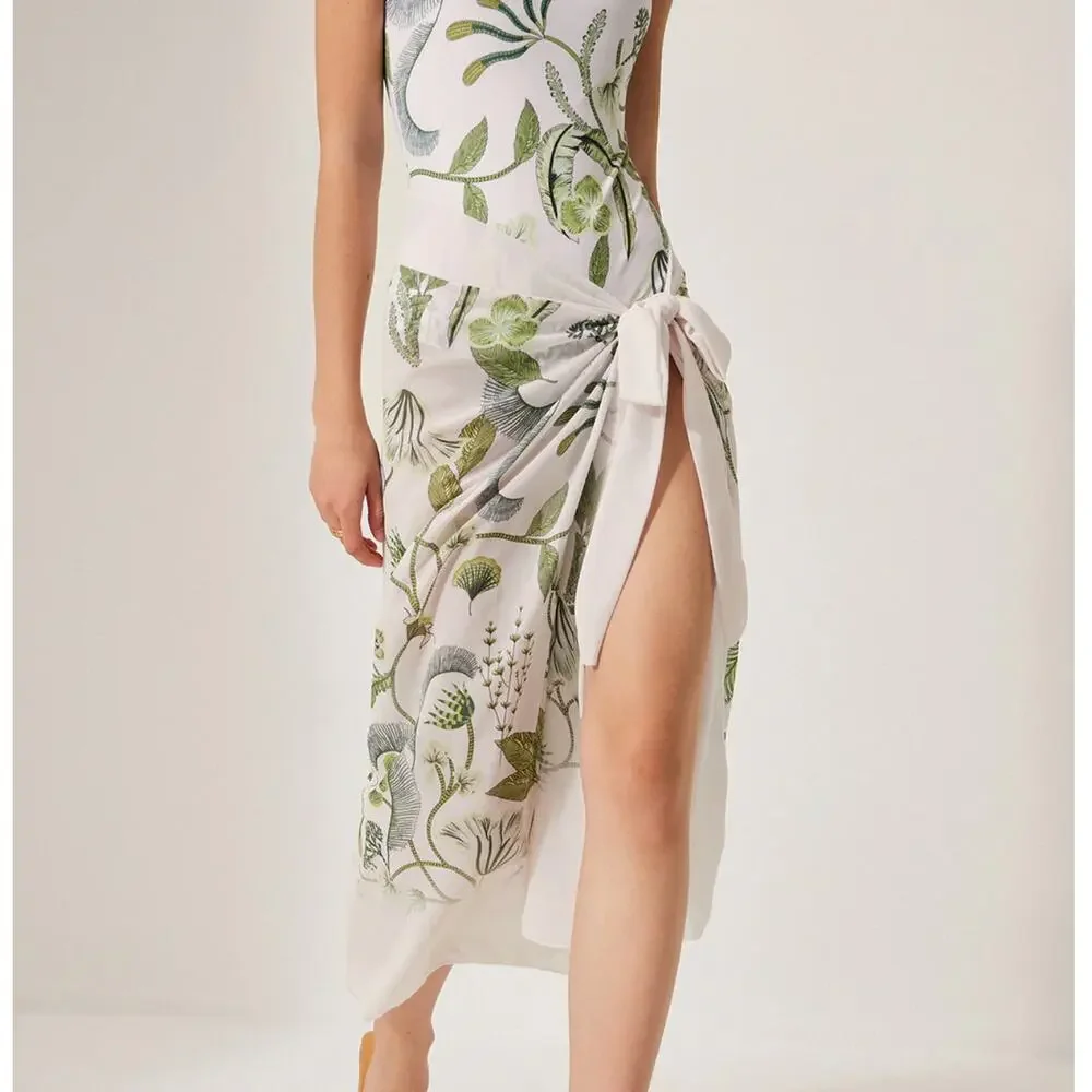 Commense Floral Print Ruffle Strap One-Piece Swimsuit and Skirt cover Up Sz L